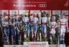 First placed team Austria, second placed team Sweden and third placed team Germany celebrate their medals won in Nations team event of FIS Alpine skiing World Championships in Schladming, Austria. Nations team event of FIS Alpine skiing World championships Schladming 2013, was held in Schladming, Austria, on Tuesday, 12th of February 2013.
