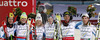 Winning team Austria celebrate their medals won in Nations team event of FIS Alpine skiing World Championships in Schladming, Austria. Nations team event of FIS Alpine skiing World championships Schladming 2013, was held in Schladming, Austria, on Tuesday, 12th of February 2013.
