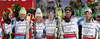 Winning team Austria celebrate their medals won in Nations team event of FIS Alpine skiing World Championships in Schladming, Austria. Nations team event of FIS Alpine skiing World championships Schladming 2013, was held in Schladming, Austria, on Tuesday, 12th of February 2013.
