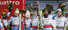 Winning team Austria celebrate their medals won in Nations team event of FIS Alpine skiing World Championships in Schladming, Austria. Nations team event of FIS Alpine skiing World championships Schladming 2013, was held in Schladming, Austria, on Tuesday, 12th of February 2013.
