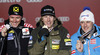 Winner and new Super combined World Champion Ted Ligety of USA (M), second placed Ivica Kostelic of Croatia (L) and third placed Romed Baumann of Austria (R) celebrate their medals won in men super combined race of FIS Alpine skiing World Championships in Schladming, Austria. Men super combined race of FIS Alpine skiing World championships Schladming 2013, was held in Schladming, Austria, on Monday, 11th of February 2013.
