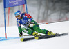 Tanja Poutiainen of Finland skiing in first run of women giant slalom race of FIS Alpine skiing World Championships in Schladming, Austria. Women giant slalom race of FIS Alpine skiing World championships Schladming 2013, was held in Schladming, Austria, on Thursday, 14th of February 2013.
