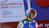 Tanja Poutiainen of Finland reacts in finish of second run of women giant slalom race of FIS Alpine skiing World Championships in Schladming, Austria. Women giant slalom race of FIS Alpine skiing World championships Schladming 2013, was held in Schladming, Austria, on Thursday, 14th of February 2013.
