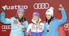 Winner and new women giant slalom World Champion Tessa Worley of France (M), second placed Tina Maze of Slovenia (L) and third placed Anna Fenninger of Austria (R) celebrate their medals won in women giant slalom race of FIS Alpine skiing World Championships in Schladming, Austria. Women giant slalom race of FIS Alpine skiing World championships Schladming 2013, was held in Schladming, Austria, on Thursday, 14th of February 2013.
