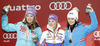 Winner and new women giant slalom World Champion Tessa Worley of France (M), second placed Tina Maze of Slovenia (L) and third placed Anna Fenninger of Austria (R) celebrate their medals won in women giant slalom race of FIS Alpine skiing World Championships in Schladming, Austria. Women giant slalom race of FIS Alpine skiing World championships Schladming 2013, was held in Schladming, Austria, on Thursday, 14th of February 2013.
