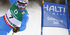 Manfred Moelgg of Italy skiing in first run of men giant slalom race of FIS Alpine skiing World Championships in Schladming, Austria. Men giant slalom race of FIS Alpine skiing World championships Schladming 2013, was held in Schladming, Austria, on Friday, 15th of February 2013.
