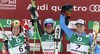 Winner and new men giant slalom World Champion Ted Ligety of USA (M), second placed Marcel Hirscher of Austria (L) and third placed Manfred Moelgg of Italy (R) celebrate their success in finish of second run of men giant slalom race of FIS Alpine skiing World Championships in Schladming, Austria. Men giant slalom race of FIS Alpine skiing World championships Schladming 2013, was held in Schladming, Austria, on Friday, 15th of February 2013.
