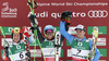 Winner and new men giant slalom World Champion Ted Ligety of USA (M), second placed Marcel Hirscher of Austria (L) and third placed Manfred Moelgg of Italy (R) celebrate their success in finish of second run of men giant slalom race of FIS Alpine skiing World Championships in Schladming, Austria. Men giant slalom race of FIS Alpine skiing World championships Schladming 2013, was held in Schladming, Austria, on Friday, 15th of February 2013.
