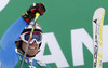 Third placed Manfred Moelgg of Italy reacts in finish of second run of men giant slalom race of FIS Alpine skiing World Championships in Schladming, Austria. Men giant slalom race of FIS Alpine skiing World championships Schladming 2013, was held in Schladming, Austria, on Friday, 15th of February 2013.

