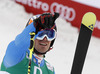 Third placed Manfred Moelgg of Italy reacts in finish of second run of men giant slalom race of FIS Alpine skiing World Championships in Schladming, Austria. Men giant slalom race of FIS Alpine skiing World championships Schladming 2013, was held in Schladming, Austria, on Friday, 15th of February 2013.
