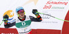Winner and new men giant slalom World Champion Ted Ligety of USA reacts in finish of second run of men giant slalom race of FIS Alpine skiing World Championships in Schladming, Austria. Men giant slalom race of FIS Alpine skiing World championships Schladming 2013, was held in Schladming, Austria, on Friday, 15th of February 2013.

