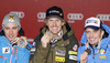 Winner and new men giant slalom World Champion Ted Ligety of USA (M), second placed Marcel Hirscher of Austria (L) and third placed Manfred Moelgg of Italy (R) celebrate their medals won in men giant slalom race of FIS Alpine skiing World Championships in Schladming, Austria. Men giant slalom race of FIS Alpine skiing World championships Schladming 2013, was held in Schladming, Austria, on Friday, 15th of February 2013.
