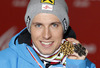 Second placed Marcel Hirscher of Austria celebrates his medal won in men giant slalom race of FIS Alpine skiing World Championships in Schladming, Austria. Men giant slalom race of FIS Alpine skiing World championships Schladming 2013, was held in Schladming, Austria, on Friday, 15th of February 2013.
