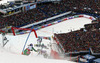 Tanja Poutiainen of Finland skiing in second run of women slalom race of FIS Alpine skiing World Championships in Schladming, Austria. Women slalom race of FIS Alpine skiing World championships Schladming 2013, was held in Schladming, Austria, on Saturday, 16th of February 2013.
