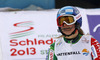 Fourth placed Tanja Poutiainen of Finland reacts in finish of second run of women slalom race of FIS Alpine skiing World Championships in Schladming, Austria. Women slalom race of FIS Alpine skiing World championships Schladming 2013, was held in Schladming, Austria, on Saturday, 16th of February 2013.
