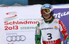 Fourth placed Tanja Poutiainen of Finland reacts in finish of second run of women slalom race of FIS Alpine skiing World Championships in Schladming, Austria. Women slalom race of FIS Alpine skiing World championships Schladming 2013, was held in Schladming, Austria, on Saturday, 16th of February 2013.

