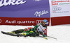 Fourth placed Tanja Poutiainen of Finland reacts in finish of second run of women slalom race of FIS Alpine skiing World Championships in Schladming, Austria. Women slalom race of FIS Alpine skiing World championships Schladming 2013, was held in Schladming, Austria, on Saturday, 16th of February 2013.
