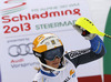 Third placed Frida Hansdotter of Sweden reacts in finish of second run of women slalom race of FIS Alpine skiing World Championships in Schladming, Austria. Women slalom race of FIS Alpine skiing World championships Schladming 2013, was held in Schladming, Austria, on Saturday, 16th of February 2013.
