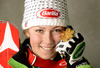 Winner and new slalom World Champion Mikaela Shiffrin of USA poses with her medal won in women slalom race of FIS Alpine skiing World Championships in Schladming, Austria. Women slalom race of FIS Alpine skiing World championships Schladming 2013, was held in Schladming, Austria, on Saturday, 16th of February 2013.
