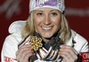 Second placed Michaela Kirchgasser of Austria celebrates her medal won in women slalom race of FIS Alpine skiing World Championships in Schladming, Austria. Women slalom race of FIS Alpine skiing World championships Schladming 2013, was held in Schladming, Austria, on Saturday, 16th of February 2013.
