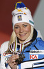 Third placed Frida Hansdotter of Sweden celebrates her medal won in women slalom race of FIS Alpine skiing World Championships in Schladming, Austria. Women slalom race of FIS Alpine skiing World championships Schladming 2013, was held in Schladming, Austria, on Saturday, 16th of February 2013.
