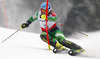 Tanja Poutiainen of Finland skiing in first run of women slalom race of FIS Alpine skiing World Championships in Schladming, Austria. Women slalom race of FIS Alpine skiing World championships Schladming 2013, was held in Schladming, Austria, on Saturday, 16th of February 2013.
