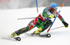 Tanja Poutiainen of Finland skiing in first run of women slalom race of FIS Alpine skiing World Championships in Schladming, Austria. Women slalom race of FIS Alpine skiing World championships Schladming 2013, was held in Schladming, Austria, on Saturday, 16th of February 2013.

