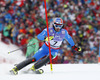 Manfred Moelgg of Italy skiing in first run of men slalom race of FIS Alpine skiing World Championships in Schladming, Austria. Men slalom race of FIS Alpine skiing World championships Schladming 2013, was held in Schladming, Austria, on Sunday, 17th of February 2013.
