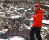 Finnish coach Jukka Leino before start of second run of men slalom race of FIS Alpine skiing World Championships in Schladming, Austria. Men slalom race of FIS Alpine skiing World championships Schladming 2013, was held in Schladming, Austria, on Sunday, 17th of February 2013.
