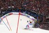 Winner and new slalom World Champion Marcel Hirscher of Austria skiing in second run of men slalom race of FIS Alpine skiing World Championships in Schladming, Austria. Men slalom race of FIS Alpine skiing World championships Schladming 2013, was held in Schladming, Austria, on Sunday, 17th of February 2013.

