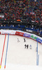 Winner and new slalom World Champion Marcel Hirscher of Austria celebrates his victory in finish of second run of men slalom race of FIS Alpine skiing World Championships in Schladming, Austria. Men slalom race of FIS Alpine skiing World championships Schladming 2013, was held in Schladming, Austria, on Sunday, 17th of February 2013.
