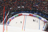 Winner and new slalom World Champion Marcel Hirscher of Austria celebrates his victory in finish of second run of men slalom race of FIS Alpine skiing World Championships in Schladming, Austria. Men slalom race of FIS Alpine skiing World championships Schladming 2013, was held in Schladming, Austria, on Sunday, 17th of February 2013.
