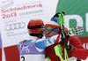 Second placed Felix Neureuther of Germany reacts in finish of second run of men slalom race of FIS Alpine skiing World Championships in Schladming, Austria. Men slalom race of FIS Alpine skiing World championships Schladming 2013, was held in Schladming, Austria, on Sunday, 17th of February 2013.

