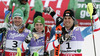 Winner and new slalom World Champion Marcel Hirscher of Austria (M), second placed Felix Neureuther of Germany (L) and third placed Mario Matt of Austria celebrate their success in finish of second run of men slalom race of FIS Alpine skiing World Championships in Schladming, Austria. Men slalom race of FIS Alpine skiing World championships Schladming 2013, was held in Schladming, Austria, on Sunday, 17th of February 2013.
