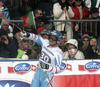 Georg Streitberger of Austria reacts in finish of men downhill race of FIS Alpine skiing World Cup in Garmisch-Partenkirchen, Germany. Men downhill race of FIS Alpine skiing World Cup in Garmisch-Partenkirchen, Germany, was held on Saturday, 23rd of February 2013.
