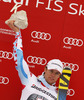 Winner Alexis Pinturault of France celebrates his medal won in men giant slalom race of FIS Alpine skiing World Cup in Garmisch-Partenkirchen, Germany. Men giant slalom race of FIS Alpine skiing World Cup in Garmisch-Partenkirchen, Germany, was held on Sunday, 24th of February 2013.

