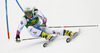 Stefanie Koehle of Austria skiing in first run of women giant slalom race of FIS Alpine skiing World Cup in Ofterschwang, Germany. Women giant slalom race of FIS Alpine skiing World Cup in Ofterschwang, Germany, was held on Saturday, 9th of March 2013.
