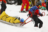 Tanja Poutiainen of Finland is being taken to medical center after crashing in the first run of women giant slalom race of FIS Alpine skiing World Cup in Ofterschwang, Germany. Women giant slalom race of FIS Alpine skiing World Cup in Ofterschwang, Germany, was held on Saturday, 9th of March 2013.
