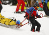 Tanja Poutiainen of Finland is being taken to medical center after crashing in the first run of women giant slalom race of FIS Alpine skiing World Cup in Ofterschwang, Germany. Women giant slalom race of FIS Alpine skiing World Cup in Ofterschwang, Germany, was held on Saturday, 9th of March 2013.

