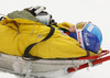 Tanja Poutiainen of Finland is being taken to medical center after crashing in the first run of women giant slalom race of FIS Alpine skiing World Cup in Ofterschwang, Germany. Women giant slalom race of FIS Alpine skiing World Cup in Ofterschwang, Germany, was held on Saturday, 9th of March 2013.
