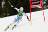 Eva-Maria Brem of Austria skiing in first run of women giant slalom race of FIS Alpine skiing World Cup in Ofterschwang, Germany. Women giant slalom race of FIS Alpine skiing World Cup in Ofterschwang, Germany, was held on Saturday, 9th of March 2013.
