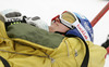 Tanja Poutiainen of Finland is being take away by medics after crashing and getting injured in the first run of women giant slalom race of FIS Alpine skiing World Cup in Ofterschwang, Germany. Women giant slalom race of FIS Alpine skiing World Cup in Ofterschwang, Germany, was held on Saturday, 9th of March 2013.
