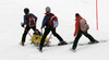 Tanja Poutiainen of Finland is being take away by medics after crashing and getting injured in the first run of women giant slalom race of FIS Alpine skiing World Cup in Ofterschwang, Germany. Women giant slalom race of FIS Alpine skiing World Cup in Ofterschwang, Germany, was held on Saturday, 9th of March 2013.
