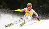 Lena Duerr of Germany skiing in first run of women slalom race of FIS Alpine skiing World Cup in Ofterschwang, Germany. Women slalom race of FIS Alpine skiing World Cup in Ofterschwang, Germany, was held on Sunday, 10th of March 2013.
