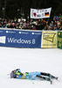 Winner Tina Maze of Slovenia celebrate her victory in finish of the second run of the women slalom race of FIS Alpine skiing World Cup in Ofterschwang, Germany. Women slalom race of FIS Alpine skiing World Cup in Ofterschwang, Germany, was held on Sunday, 10th of March 2013.
