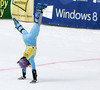 Winner Tina Maze of Slovenia celebrate her victory in finish of the second run of the women slalom race of FIS Alpine skiing World Cup in Ofterschwang, Germany. Women slalom race of FIS Alpine skiing World Cup in Ofterschwang, Germany, was held on Sunday, 10th of March 2013.
