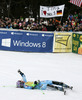Winner Tina Maze of Slovenia celebrate her victory in finish of the second run of the women slalom race of FIS Alpine skiing World Cup in Ofterschwang, Germany. Women slalom race of FIS Alpine skiing World Cup in Ofterschwang, Germany, was held on Sunday, 10th of March 2013.
