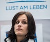 Kathrin Hoelzl announces the end of her career as a ski racer during the media day of German Ski Federation DSV at Moelltaler glacier in Flattach, Austria on 2013/10/07.
