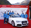 Austrian team during Audi Media Talk event, which was held on Thursday, 24th of October 2013 in Soelden, Austria. Audi Media Talk is traditional media event before start of Audi FIS Alpine skiing World cup, which will start with women giant slalom race on Saturday, 26th of October, followed by men giant slalom race which will also be held on Rettenbach glacier above Soelden, Austria, on Sunday, 27th of October 2013.
