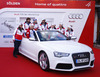 French team during Audi Media Talk event, which was held on Thursday, 24th of October 2013 in Soelden, Austria. Audi Media Talk is traditional media event before start of Audi FIS Alpine skiing World cup, which will start with women giant slalom race on Saturday, 26th of October, followed by men giant slalom race which will also be held on Rettenbach glacier above Soelden, Austria, on Sunday, 27th of October 2013.
